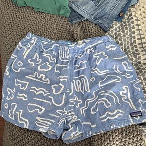 Patagonia Blue and White Abstract Swim Shorts